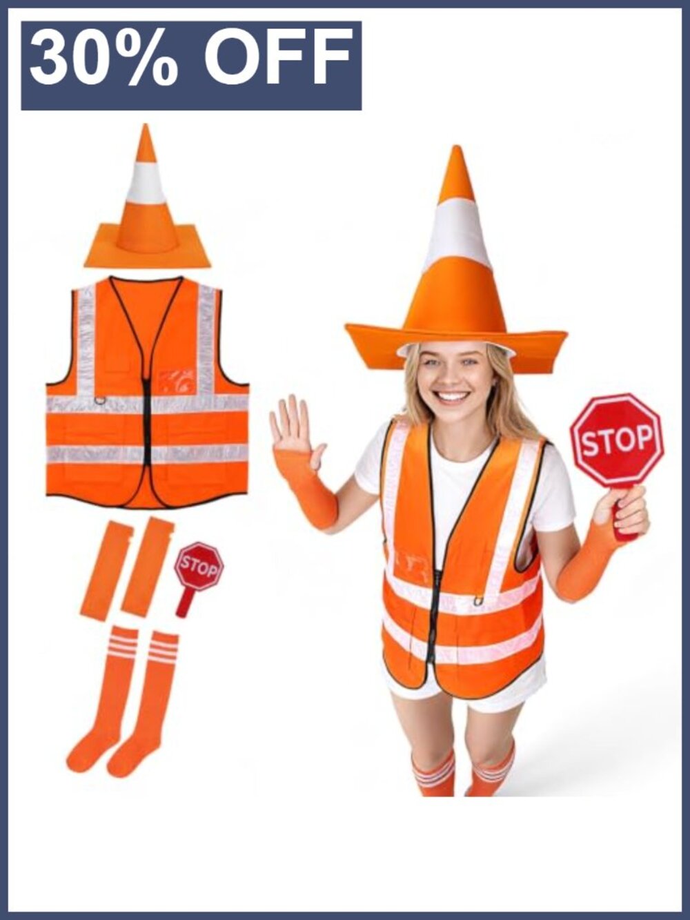 5 Pcs Traffic Cone Halloween Costume Set Reflective Vest Cap Socks